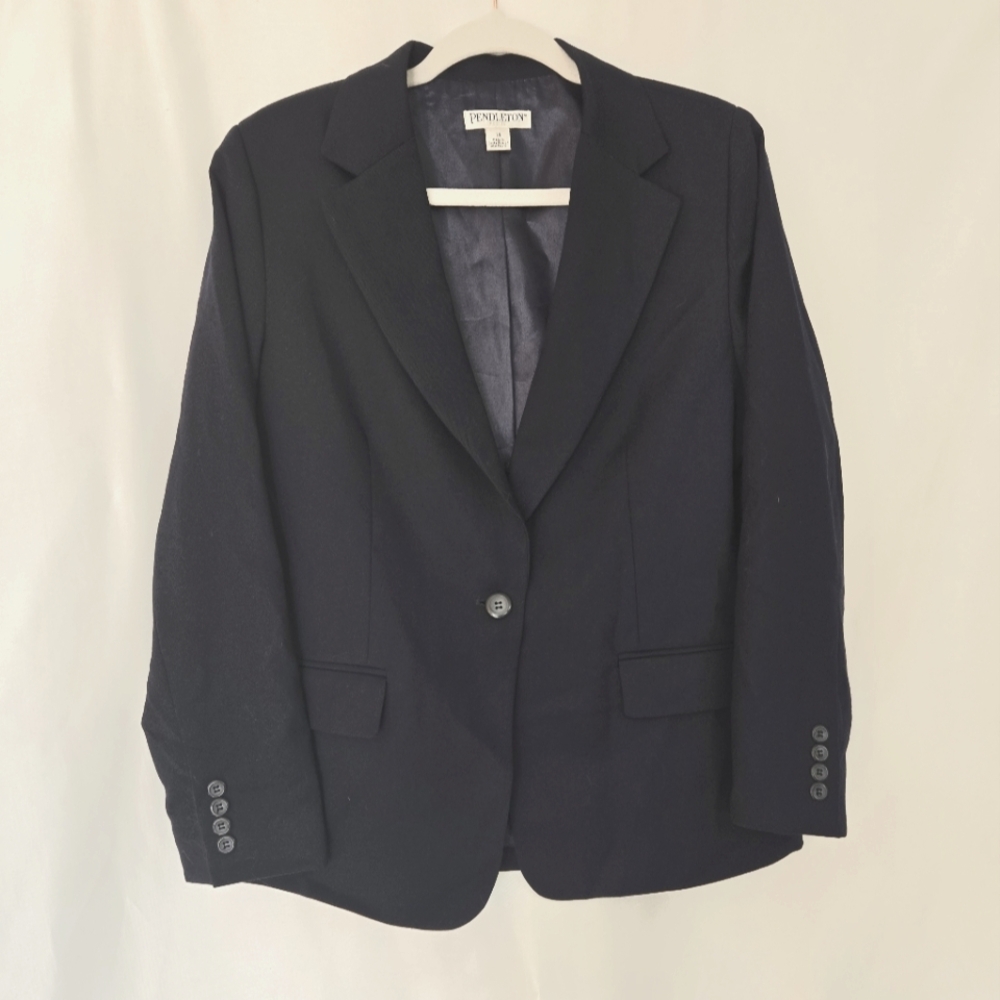 Pendleton Navy Lined 100% Virgin Wool Timeless Capsule Blazer Size 14P